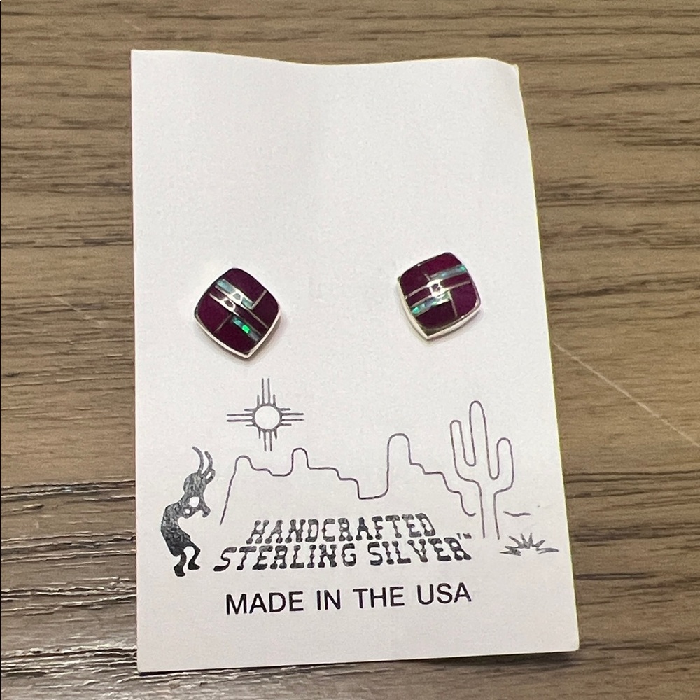 Dainty Maroon Zuni Inlay Studs